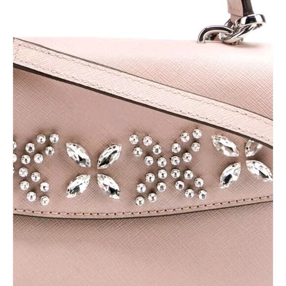 Michael Michael Kors Ava Extra-Small Crystal-embellished Leather Crossbody Pink - Picture 2 of 8